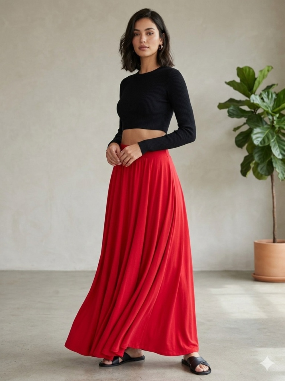 Red Maxi Skirt - Women's Flowing A-Line Skirt